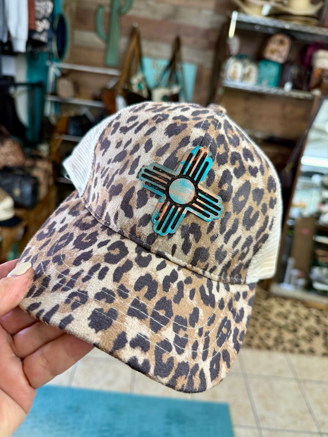 Leopard Zia Ponytail Hat
