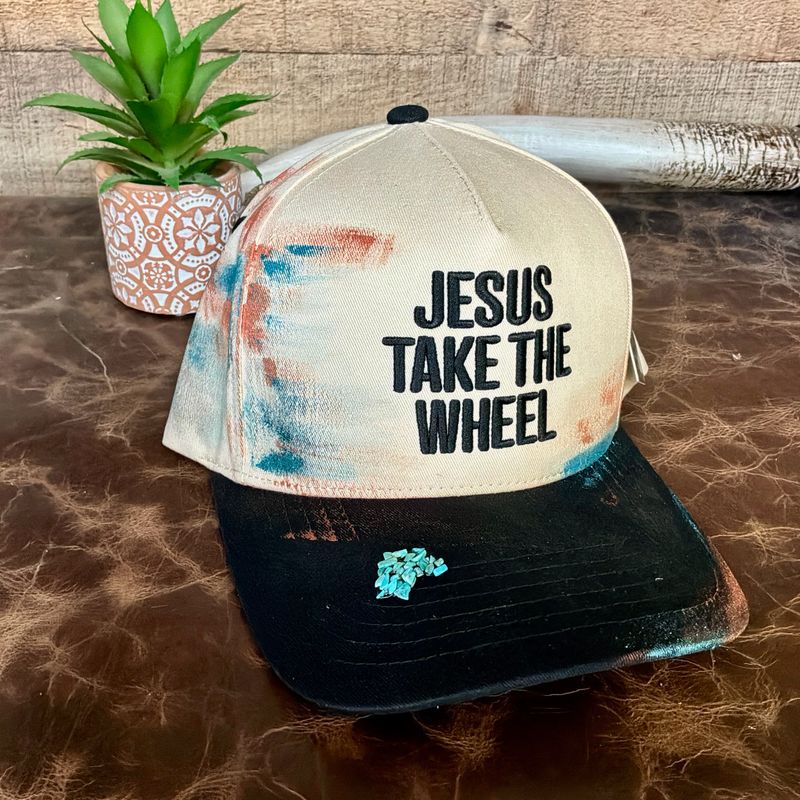 Turquoise Jesus Take The Wheel Trucker Hat