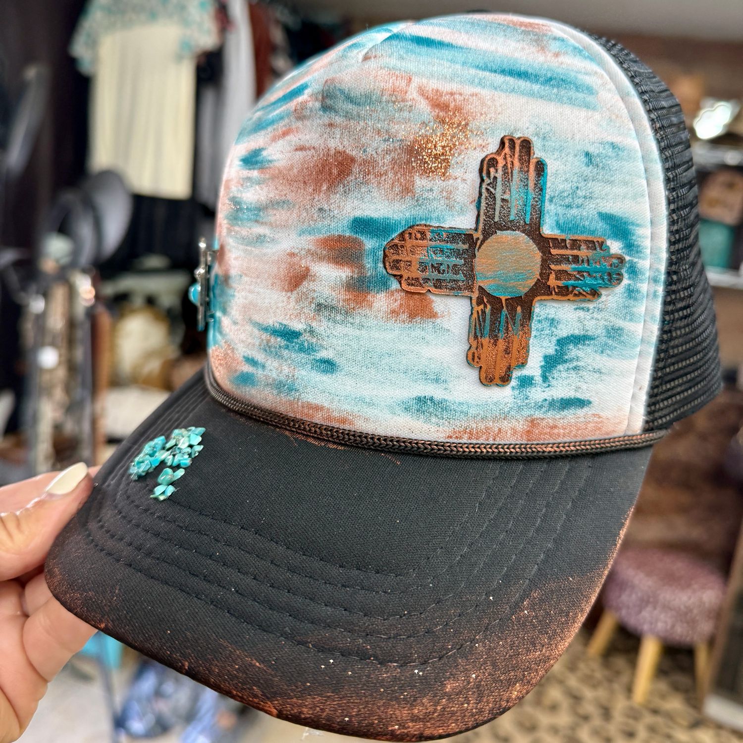Turquoise Patina Zia Patch Trucker Hat