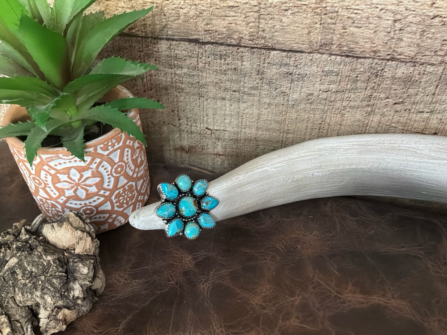 Turquoise Cluster Ring Adjustable