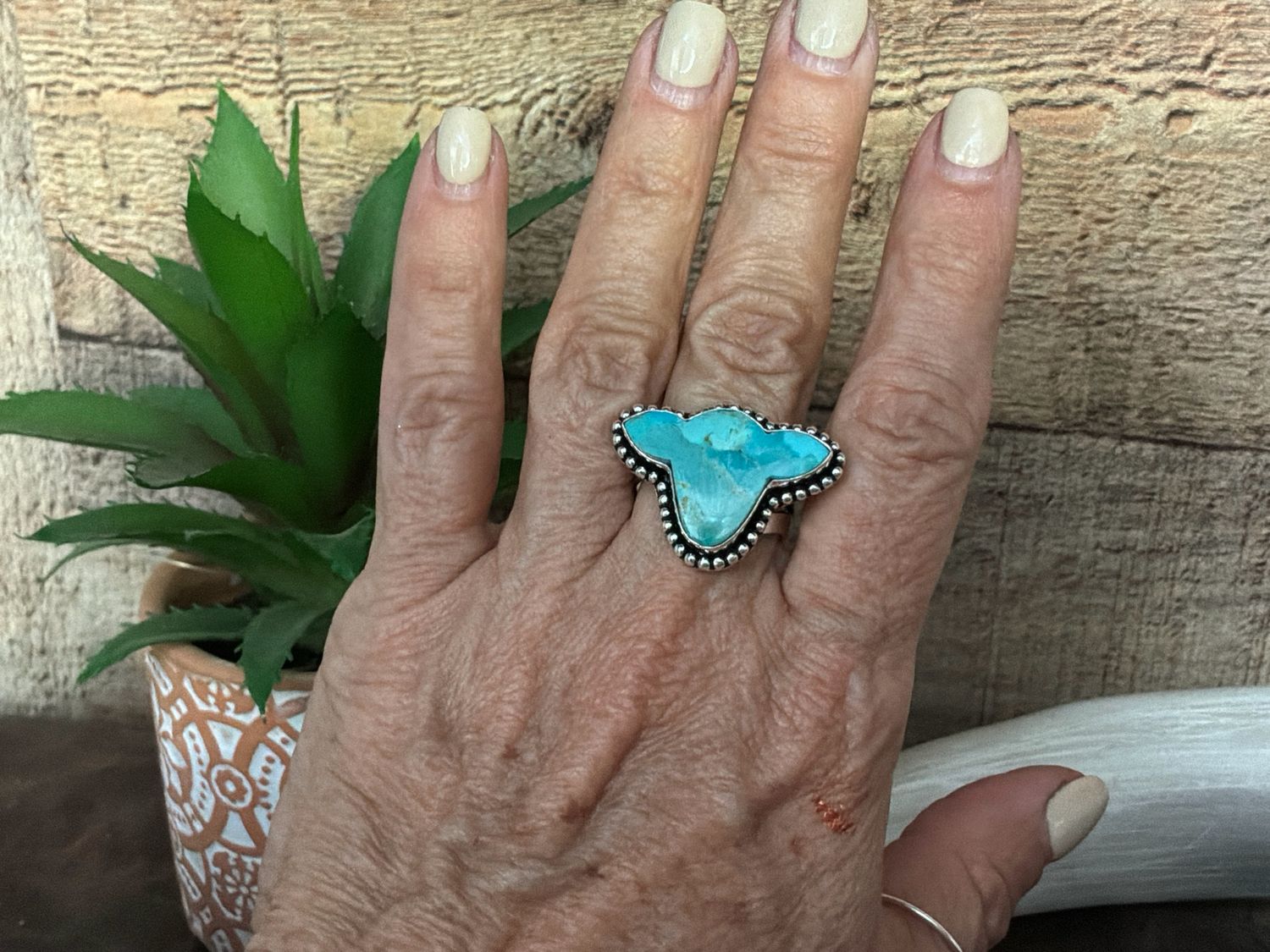Turquoise Cow Sterling Silver Adjustable Ring