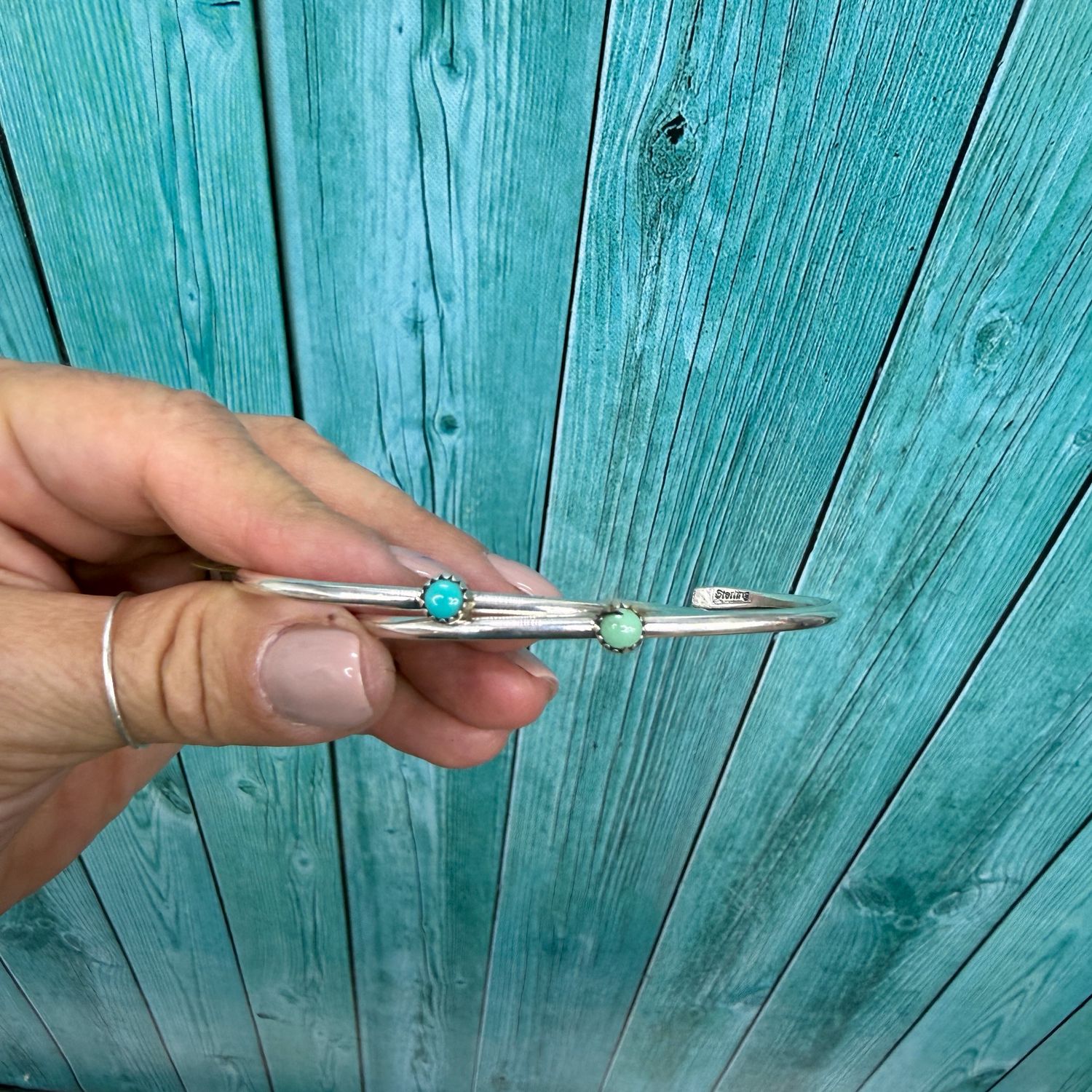 Dainty Silver Cuff With Blue Turquoise