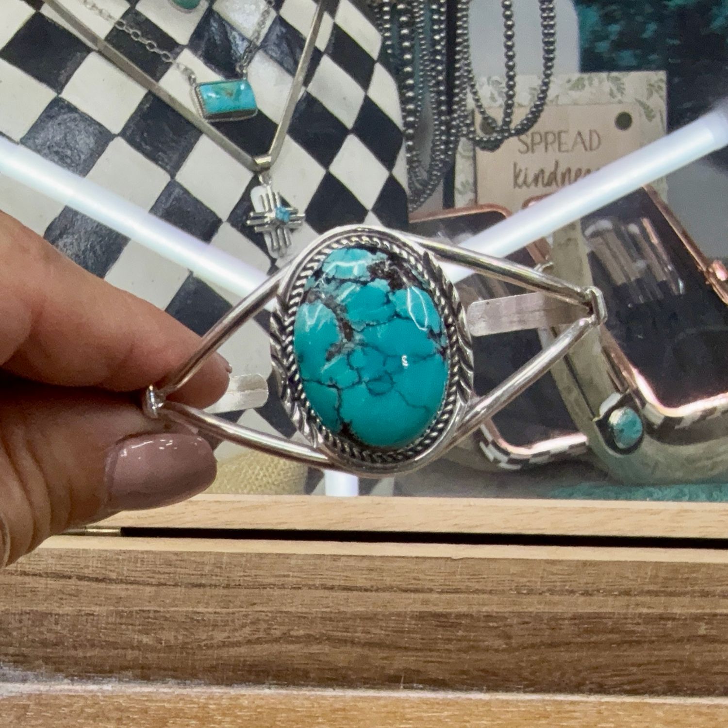 Turquoise Matrix Stone Sterling Cuff Bracelet