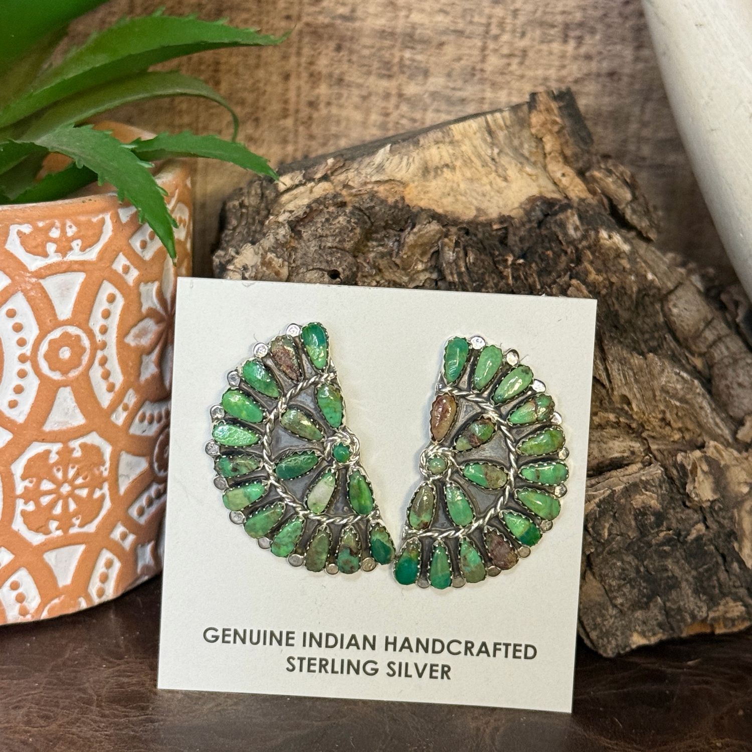 Green Turquoise Half Cluster Earrings