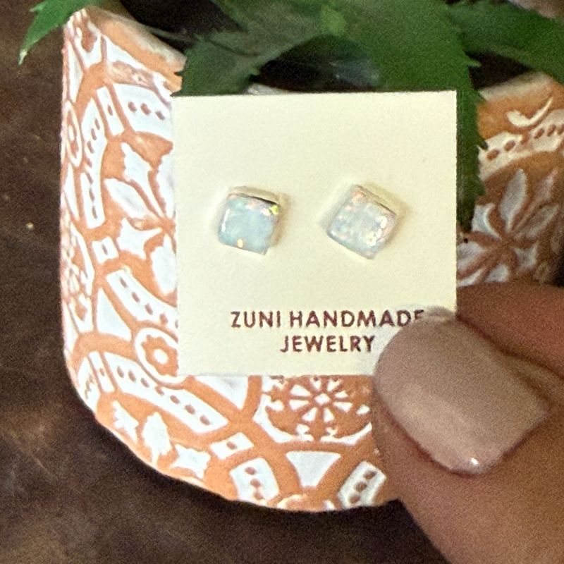Square Opal Post Earrings