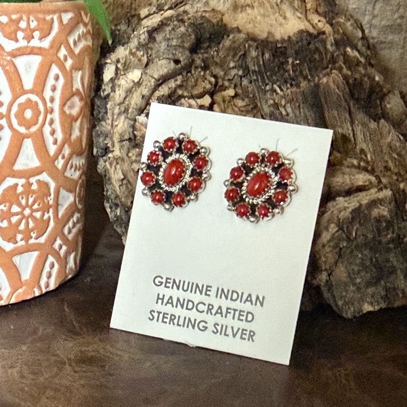 Red Coral Cluster Post Earrings