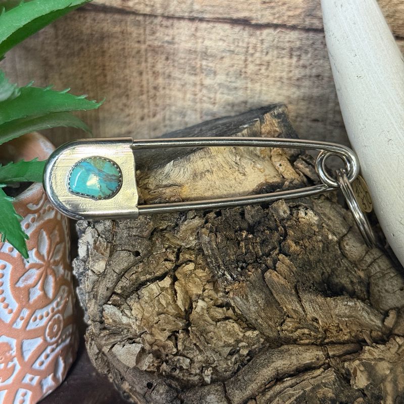 Safety Pin Keychain Turquoise Green Stone