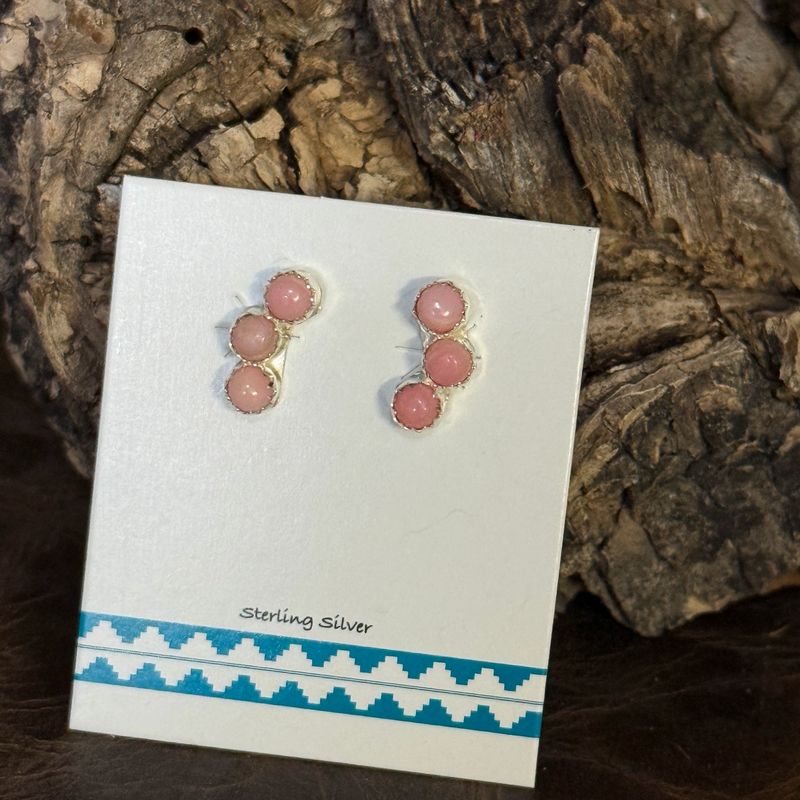 Pink Conch Triple Stone Earring