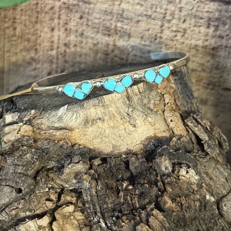 Zuni Turquoise Hearts Baby Cuff Bracelet