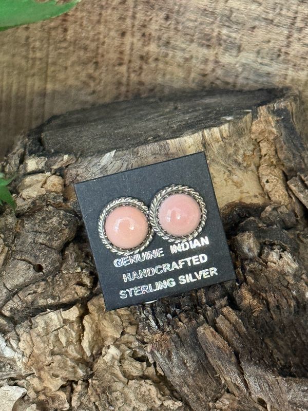 Pink Round Conch Post Earrings