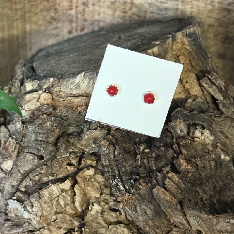 Tiny Red Coral Post Earrings