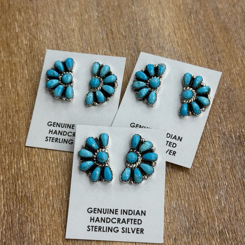 Turquoise Half Cluster Post Earrings Navajo Made