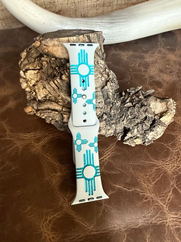 38-41 Gray Band Turquoise Zia Engraved Silicone iwatch Band