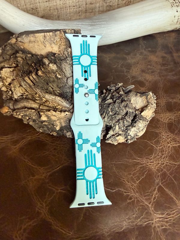 38-41 Light Blue Band Turquoise Zia Engraved Silicone iwatch Band