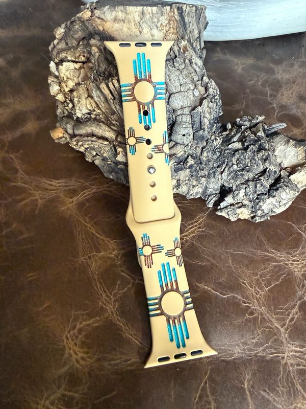 38-41 Tan Band Copper-Turquoise Zia Engraved Silicone iwatch Band