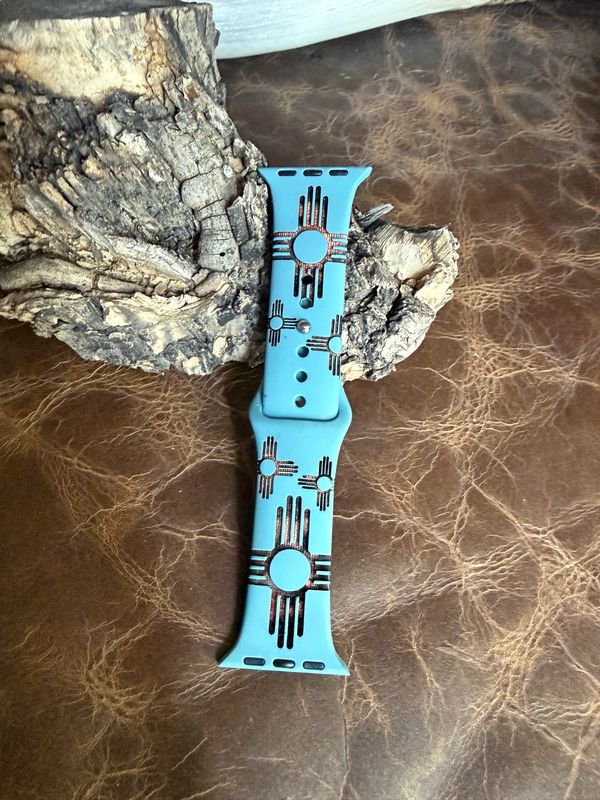 38-41 Dark Teal Band Copper Black Zia Engraved Silicone iwatch Band