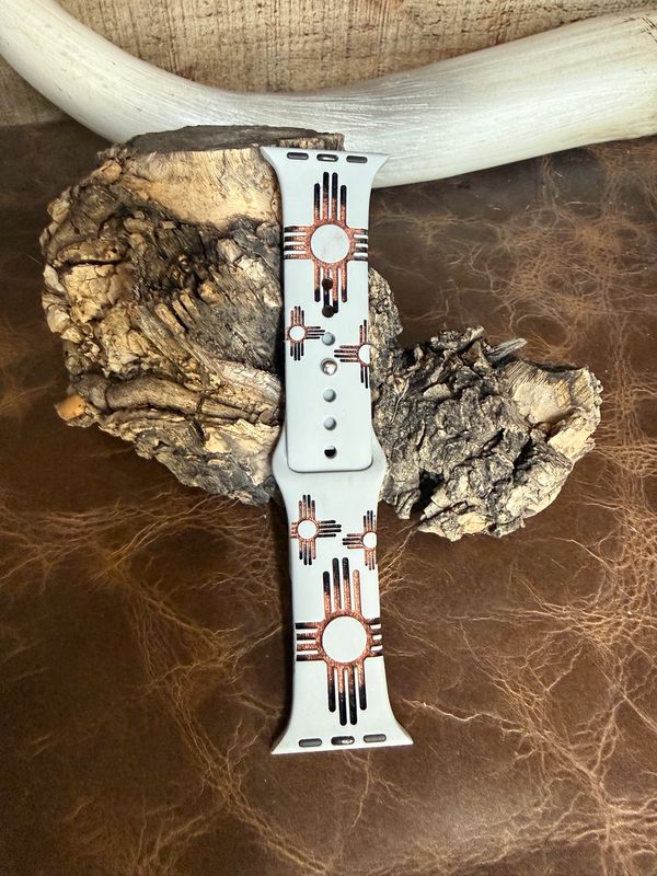 38-41 Gray Band Copper Black Zia Engraved Silicone iwatch Band
