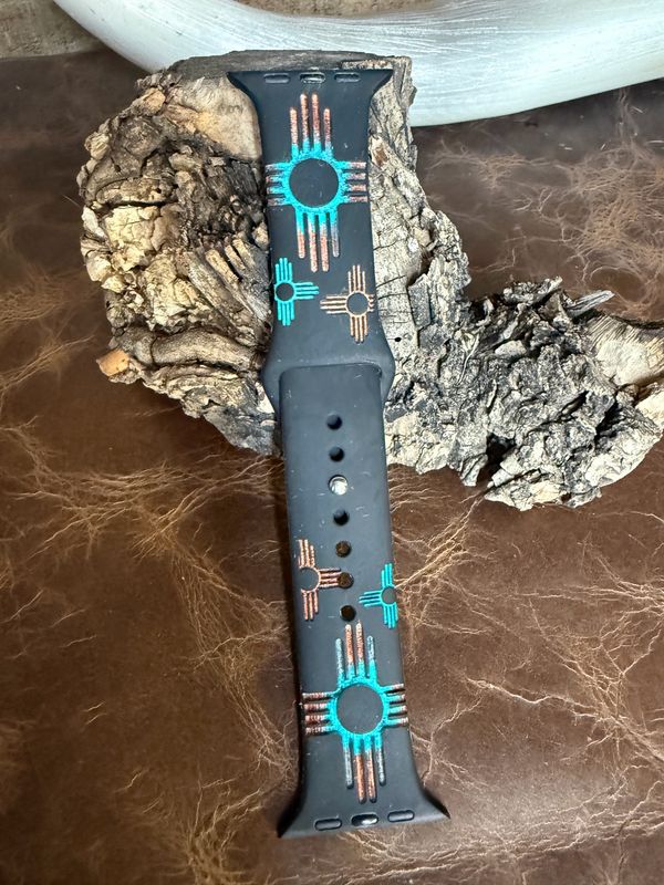 42-45 Black Band Turquoise Copper Zia Engraved Silicone iwatch Band