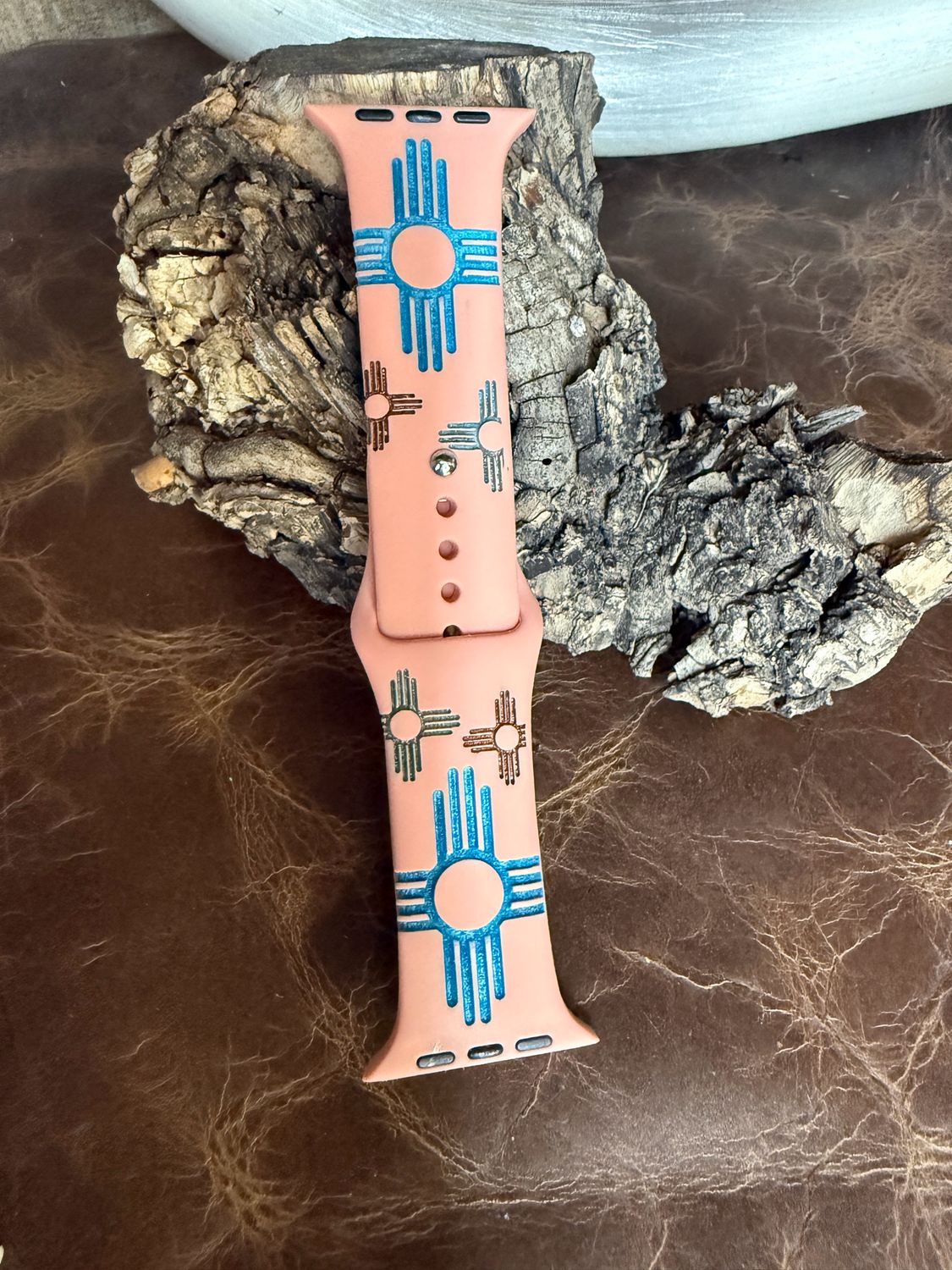 42-45 Coral Band Turquoise Copper Zia Engraved Silicone iwatch Band
