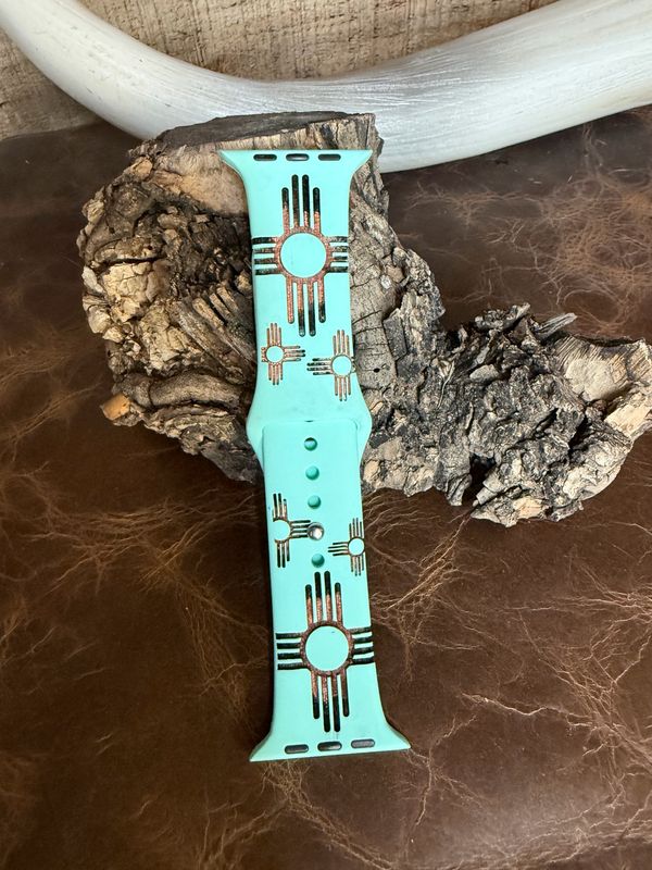 42-45 Mint Band Copper Black Zia Engraved Silicone iwatch Band