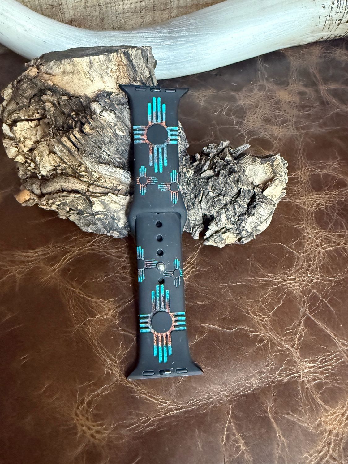 42-45 Black Band Patina Engraved Silicone iwatch Band