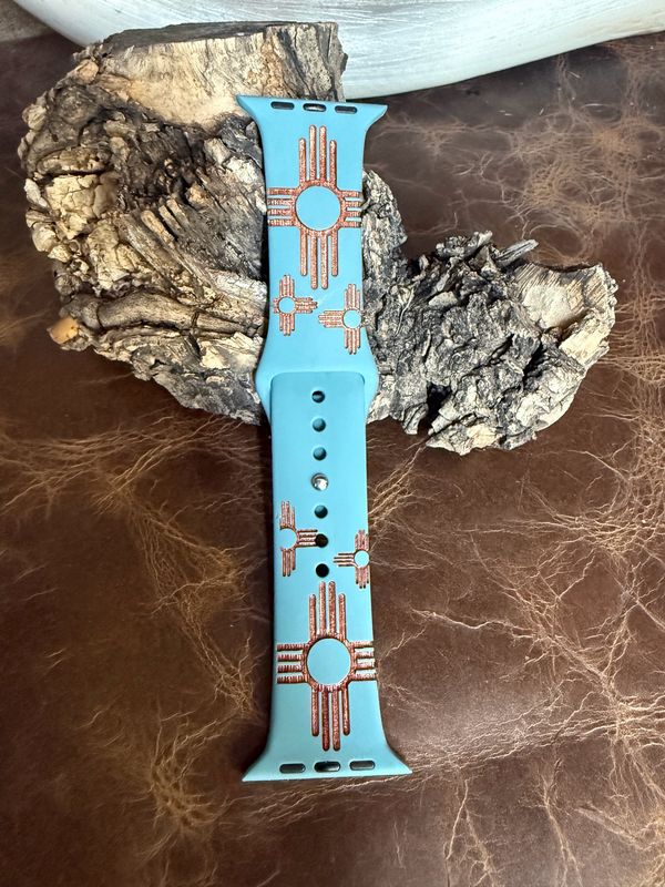 42-45 Dark Teal band Copper Zia Engraved Silicone iwatch Band