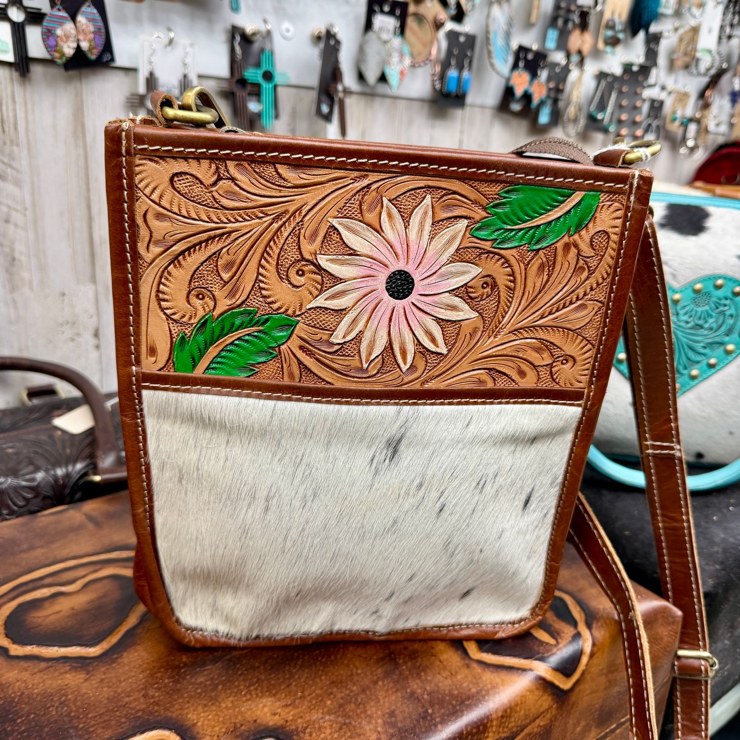 Cowhide Floral Midsize Crossbody