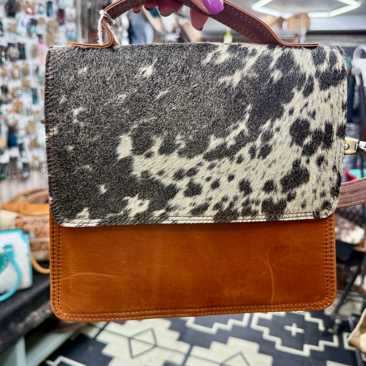 Simple Cowhide Leather Crossbody