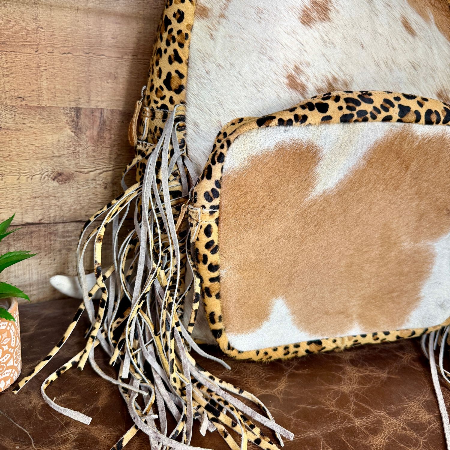 Cowhide Leopard Fringe Backpack