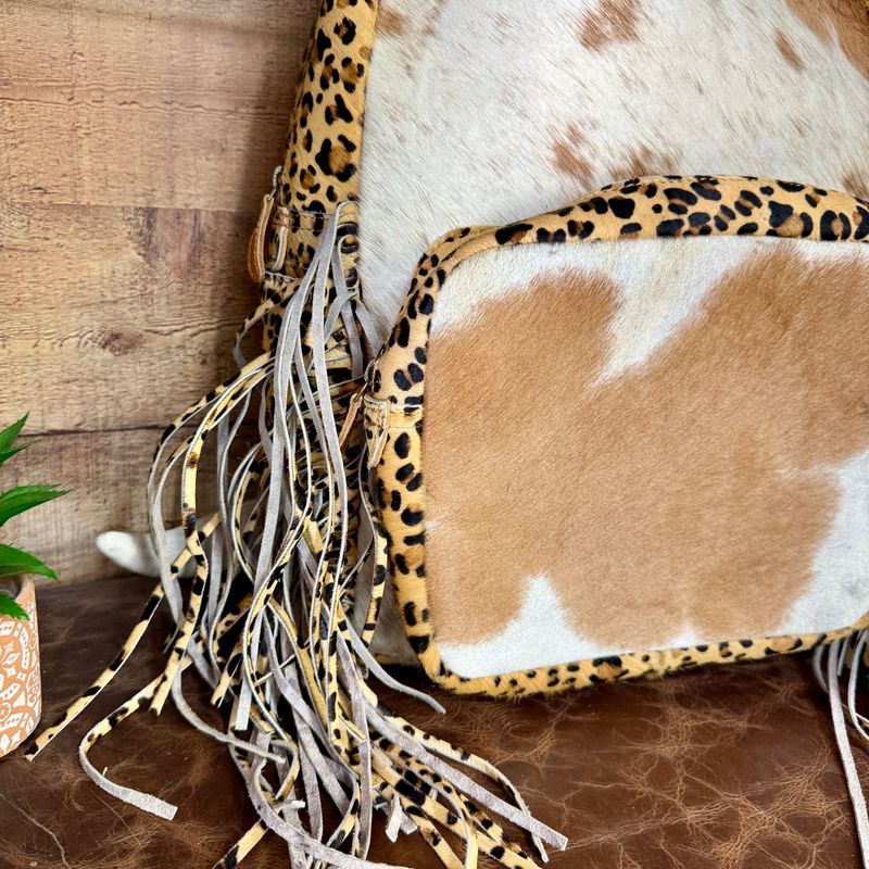 Cowhide Leopard Fringe Backpack