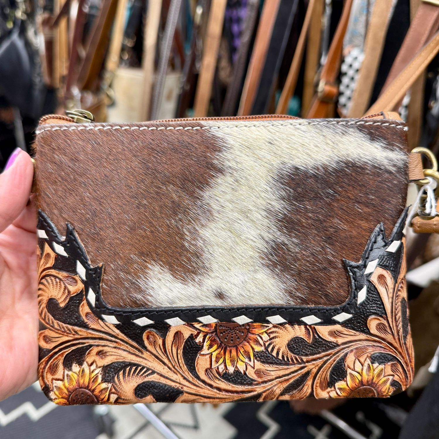 Sunflower Cowhide Crossbody