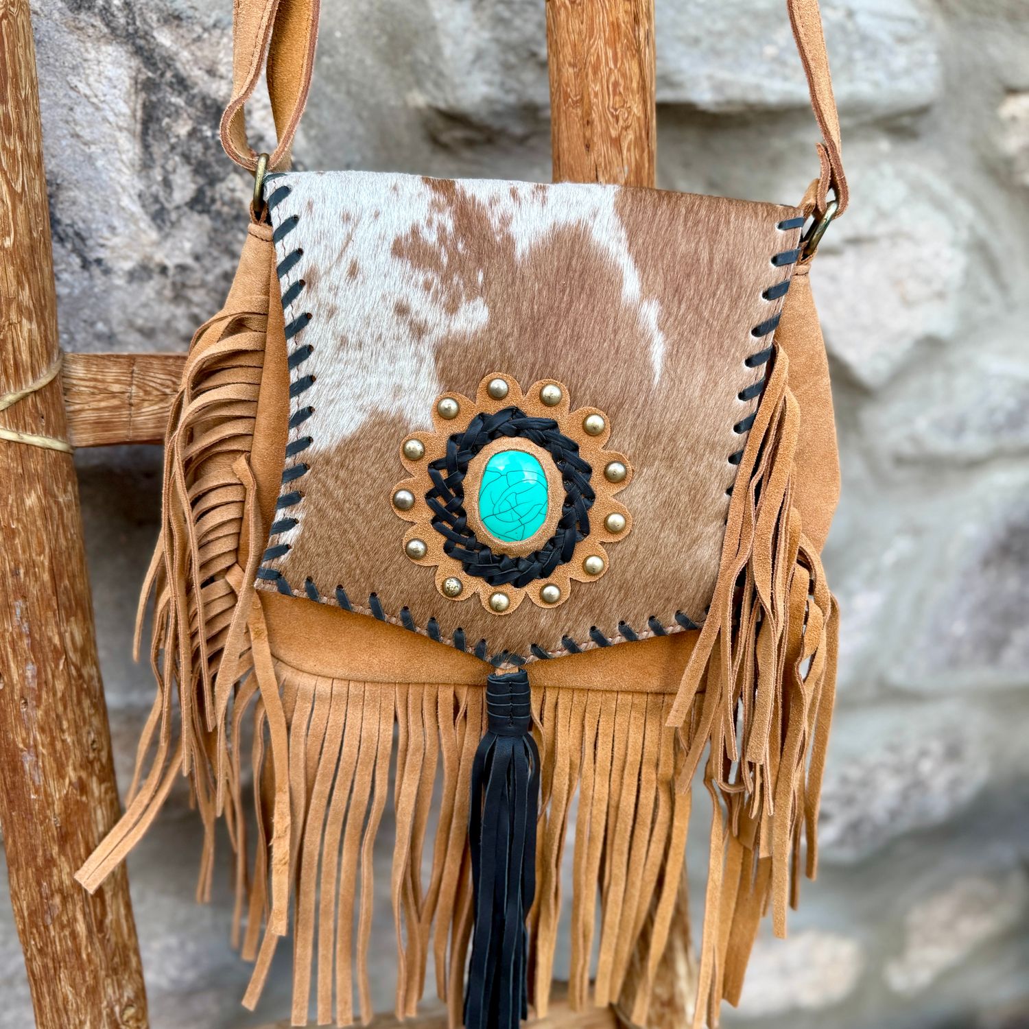 Cowhide Suede Leather Fringe Handbag