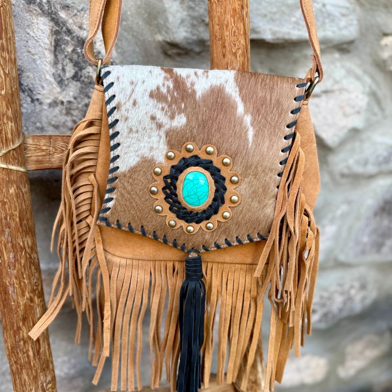 Cowhide Suede Leather Fringe Handbag