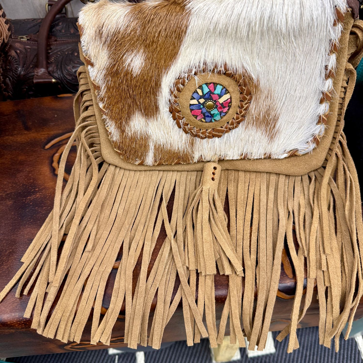Cowhide Fringe Crossbody Bag