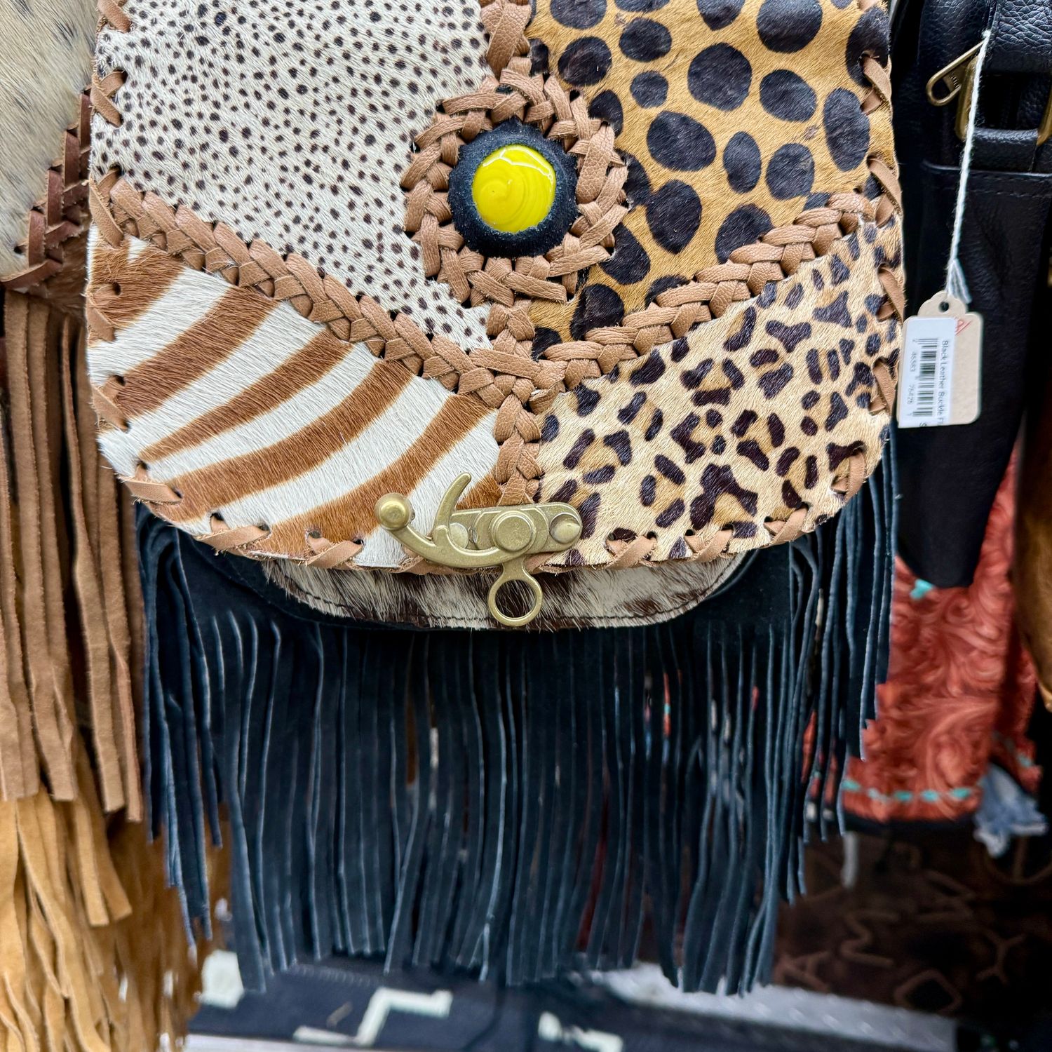 Animal Print Suede Leather Fringe Crossbody