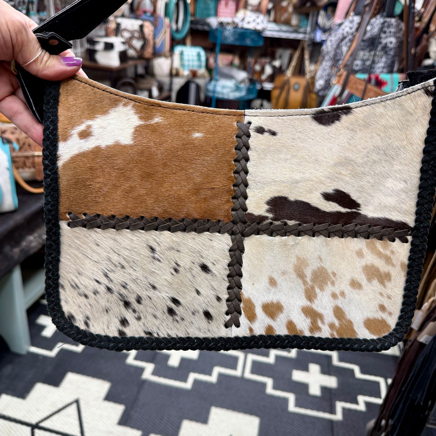 Cowhide Multi Pattern Black Crossbody