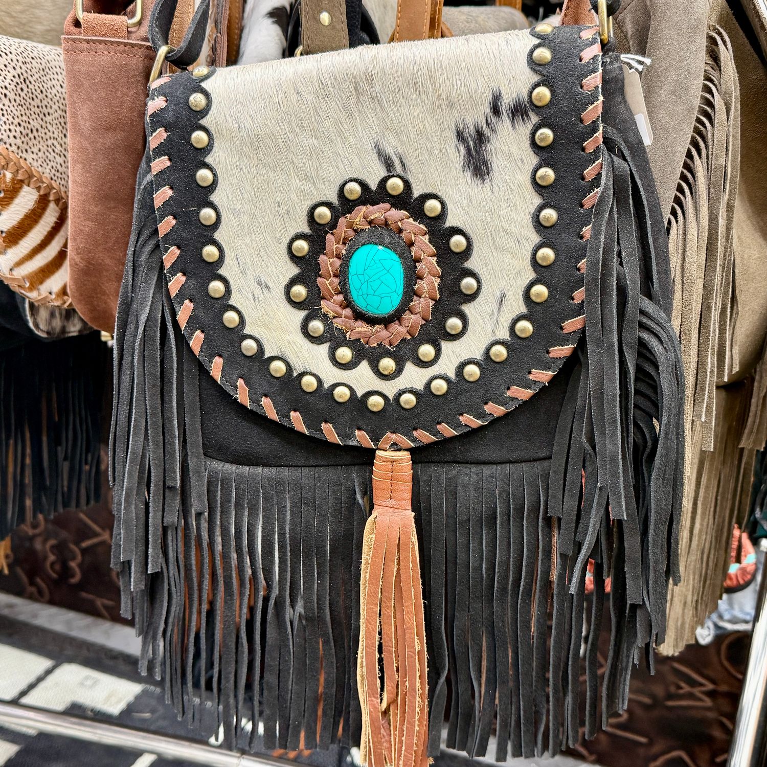 Western Cowhide Fringe Crossbody Handbag