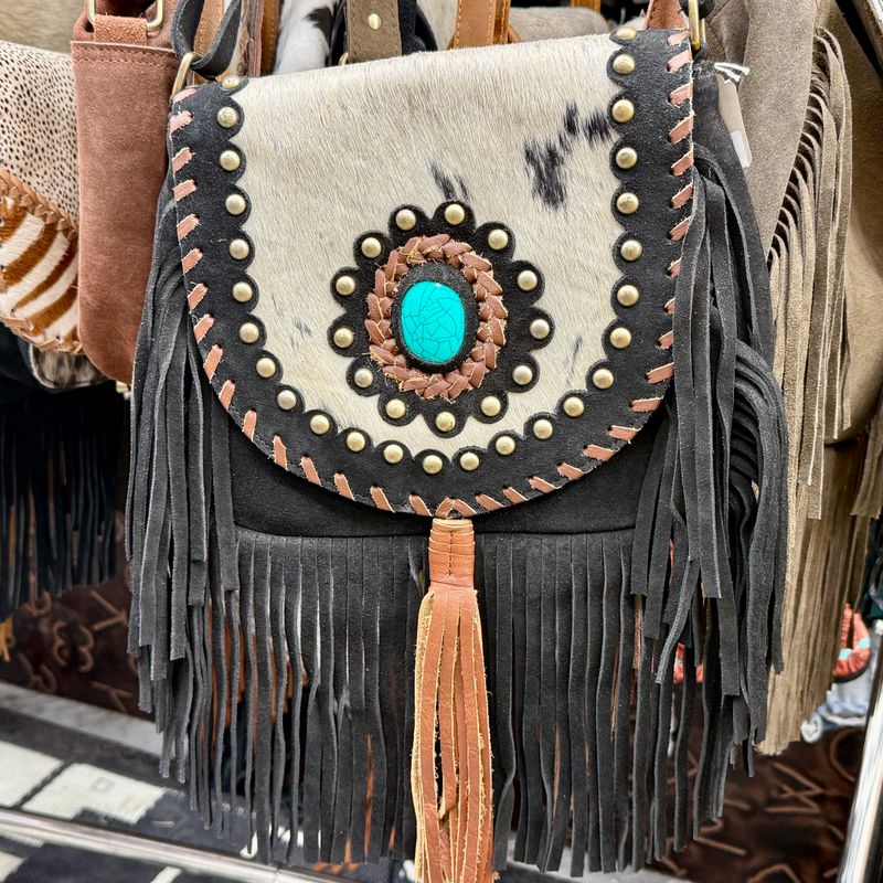 Western Cowhide Fringe Crossbody Handbag