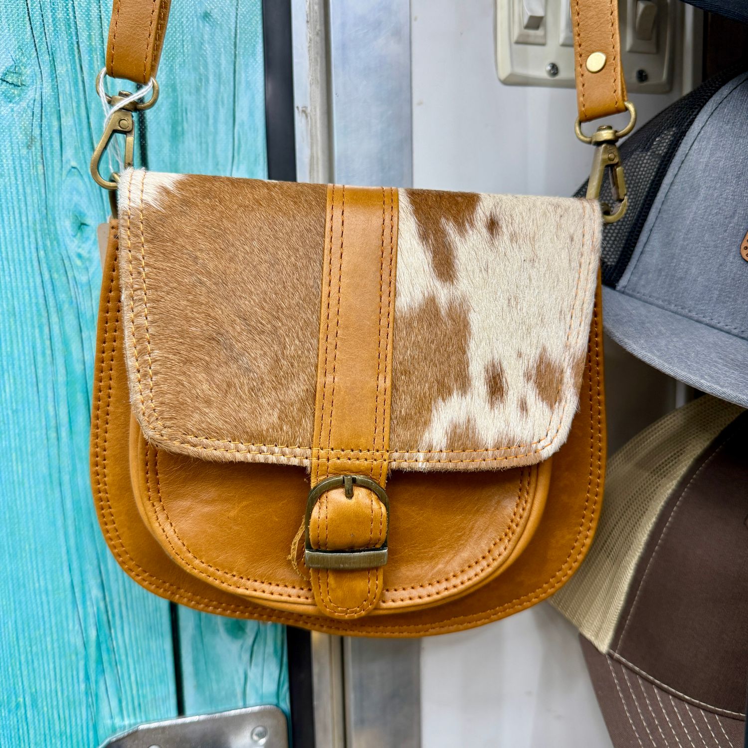 Leather Cowhide Buckle Crossbody