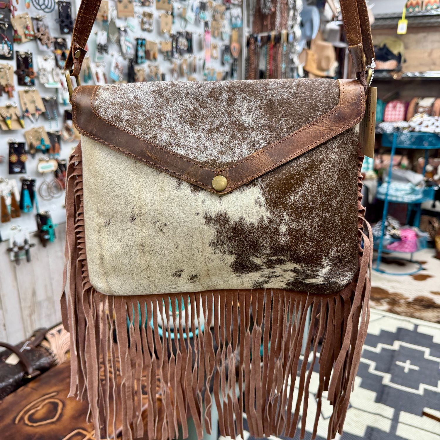 Spotted Cowhide Fringe Western Crossbody