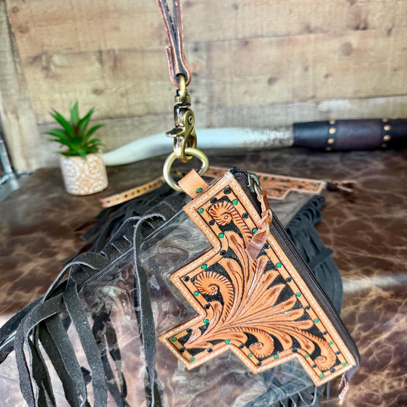 Clear Concert Crossbody with Tooled Leather