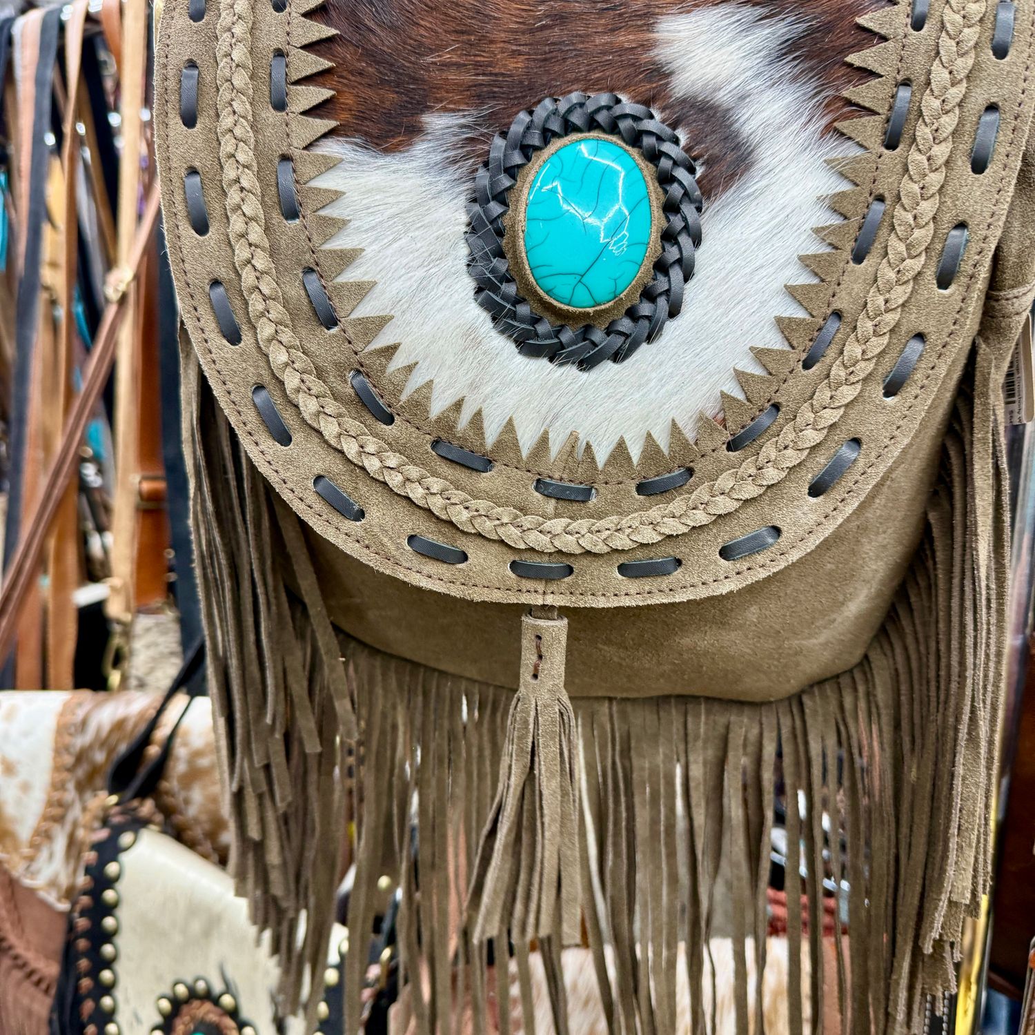 Suede Fringe Crossbody With Cowhide