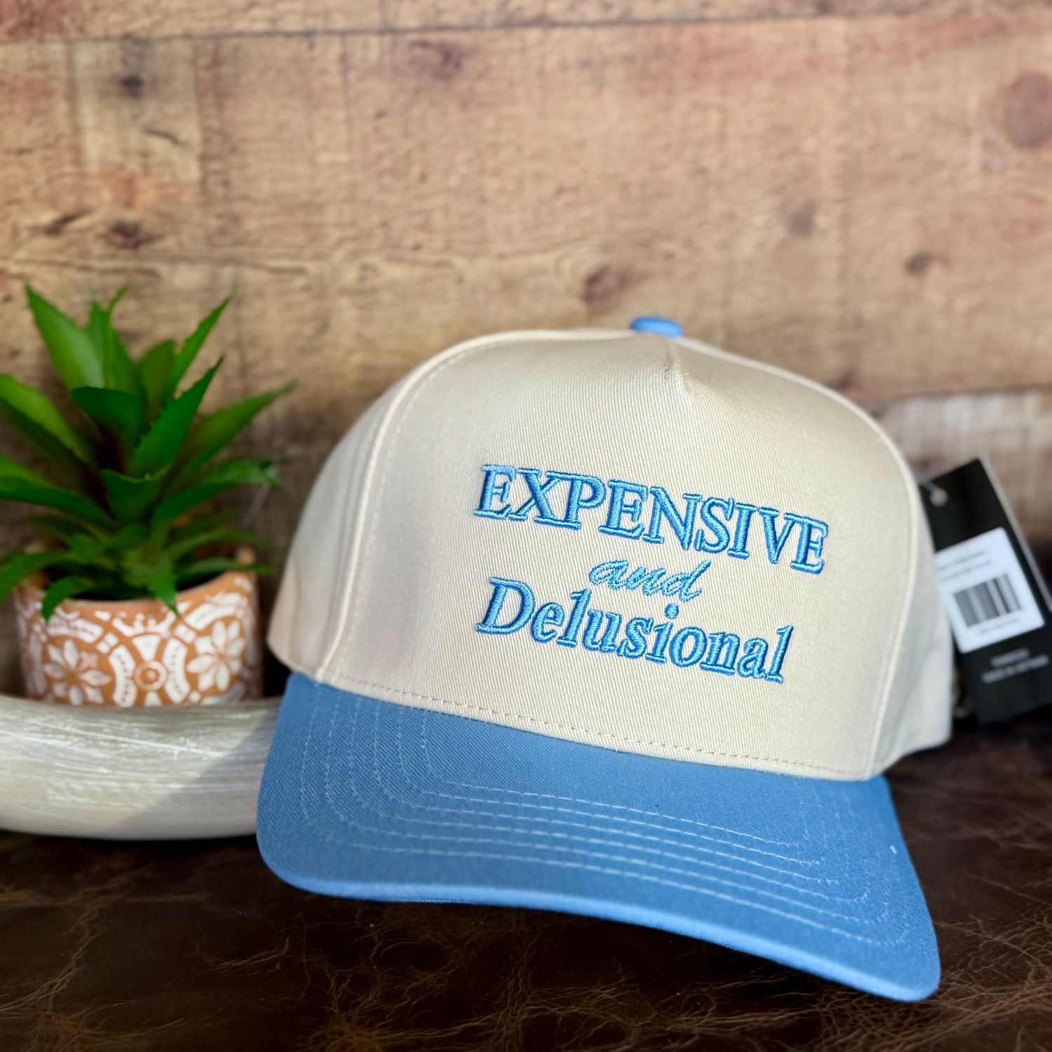 Expensive &amp; Delusional Embroidered Trucker Hat (Blue)