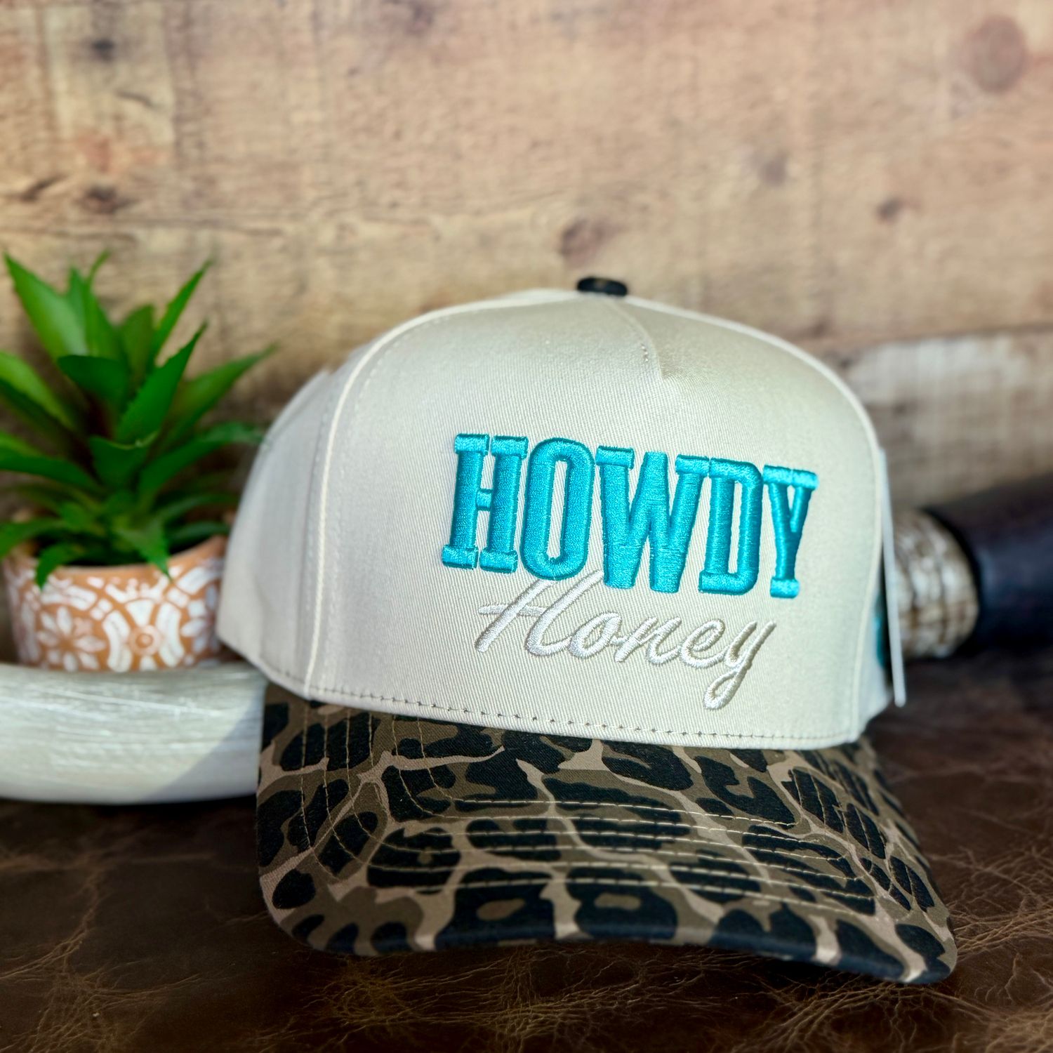 Howdy Honey Leopard Brim Embroidered Trucker Hat