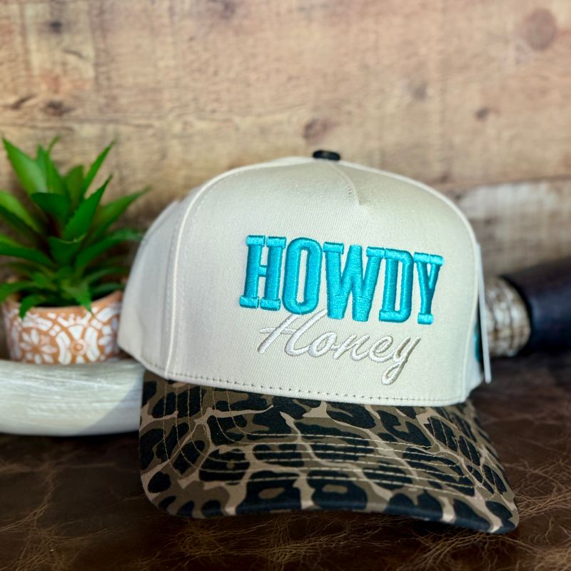 Howdy Honey Leopard Brim Embroidered Trucker Hat
