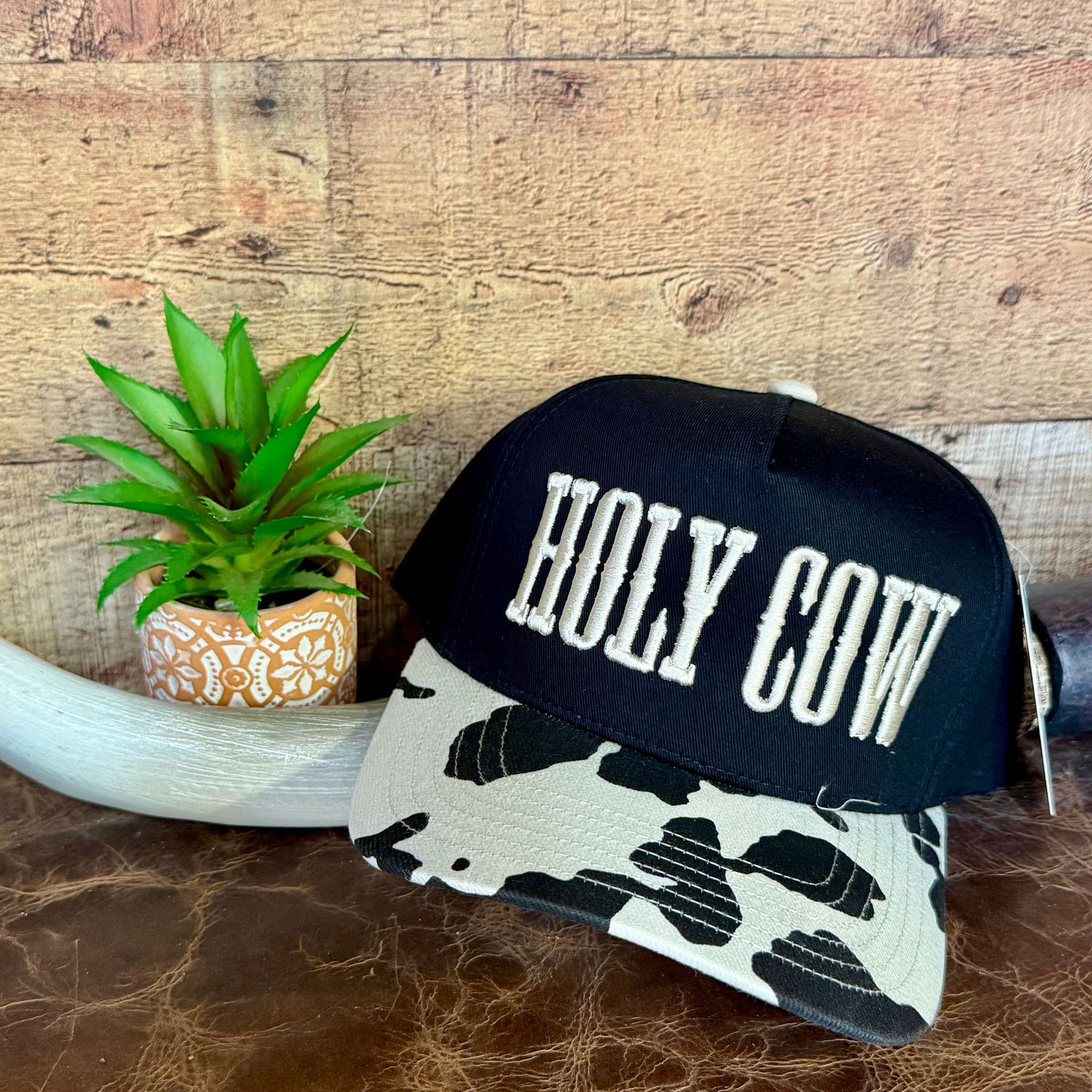 Holy Cow Embroidered Cow Brim Trucker Hat