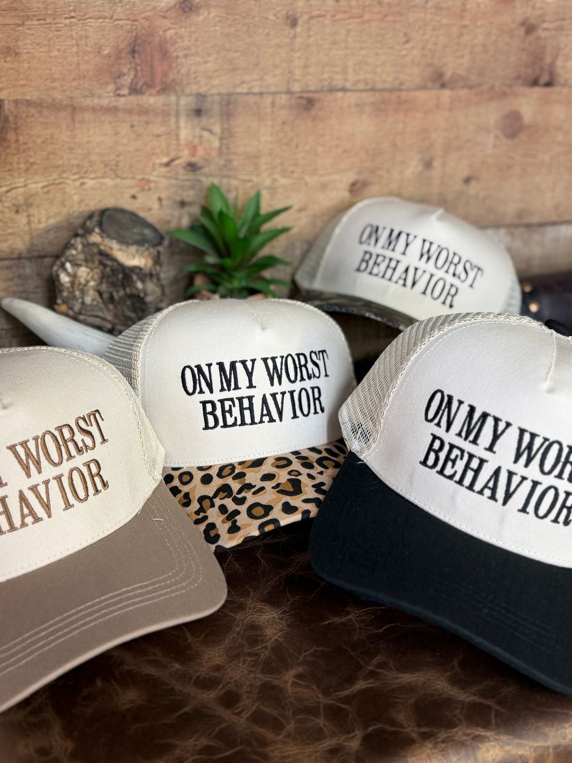 On My Worst Behavior Embroidered Trucker Hat