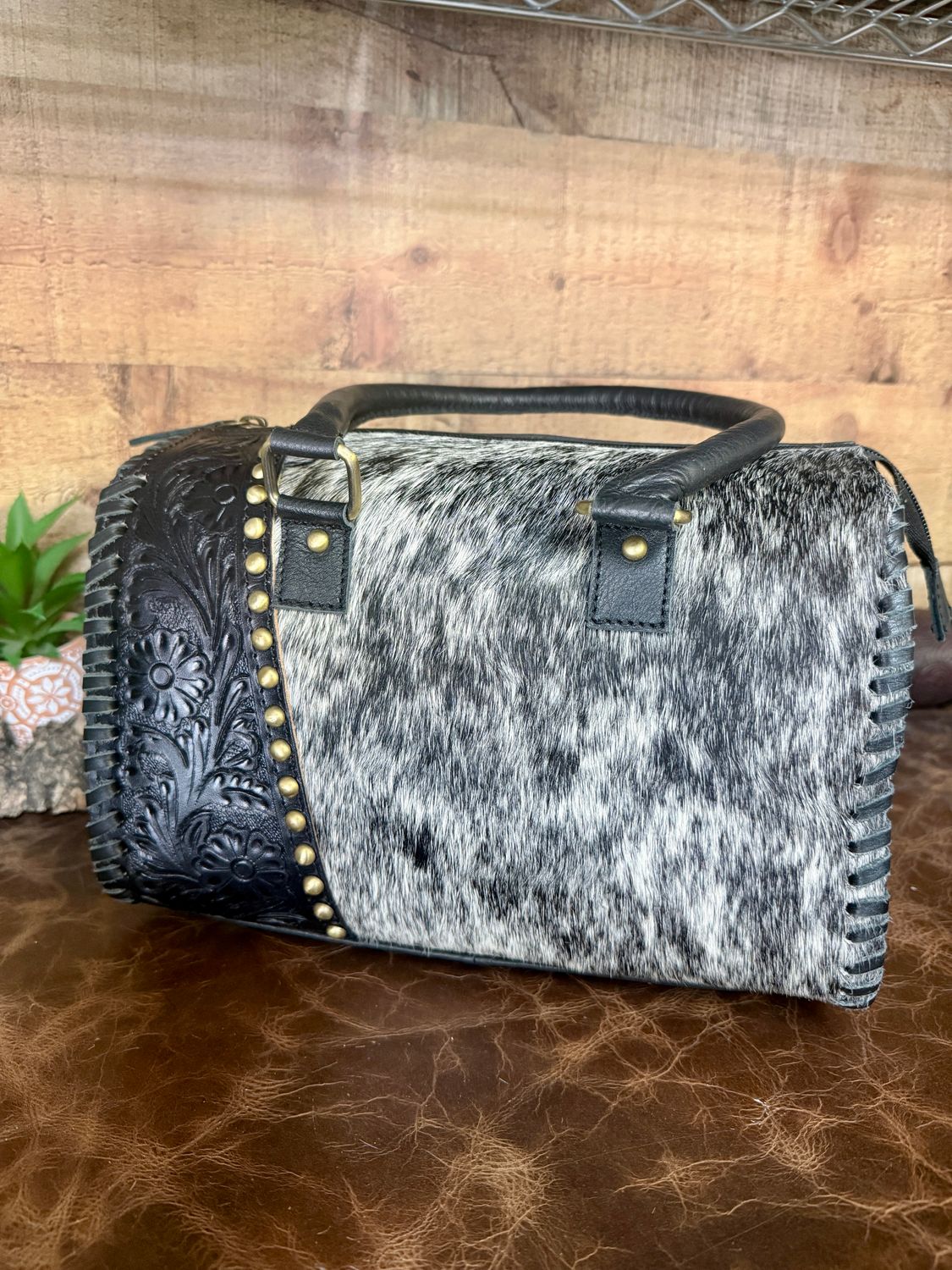 Cowhide Medium Speedy Handbag with Black Tooled Accent