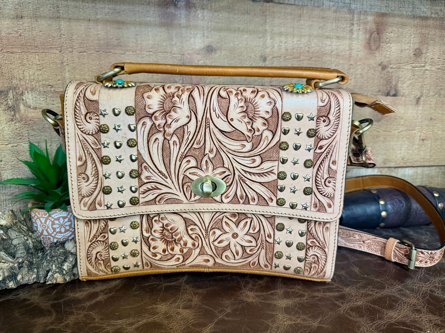 Floral Tooled Leather Handbag