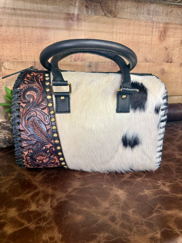 Dark Tooled Leather Stud Cowhide Medium Speedy Bag